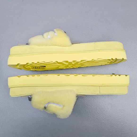 Fuzzy Fur Slides UGG Laton Size 10 Yellow Wool Embroidered Logo Sandal Suede EUC - Picture 14 of 14